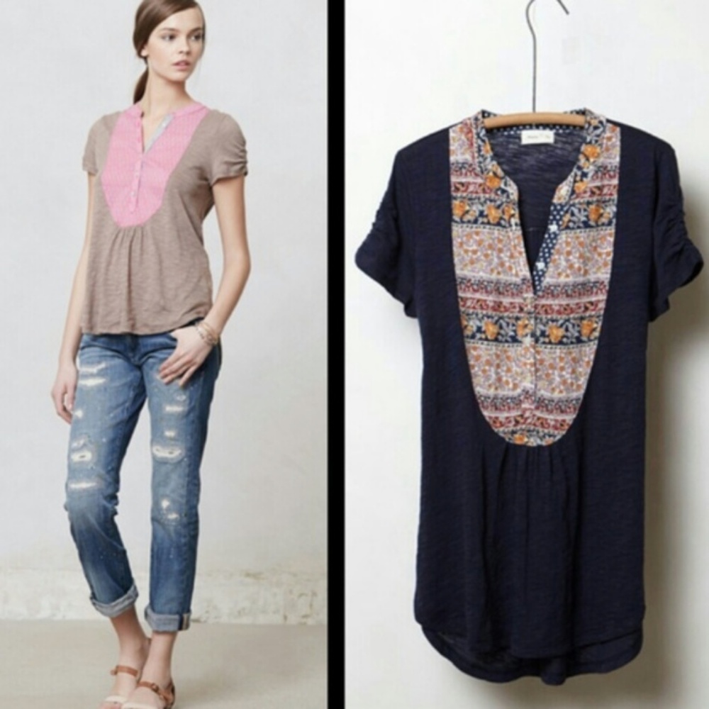Anthropologie Meadow Rue Addie Floral Henley Top - Picture 3 of 3